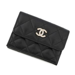 CHANEL Black Caviar Leather Logo Wallet